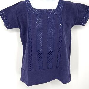 Madewell Navy Blue Eyelet Inset VIGNETTE Shirt Blouse NWT Women's top size XS